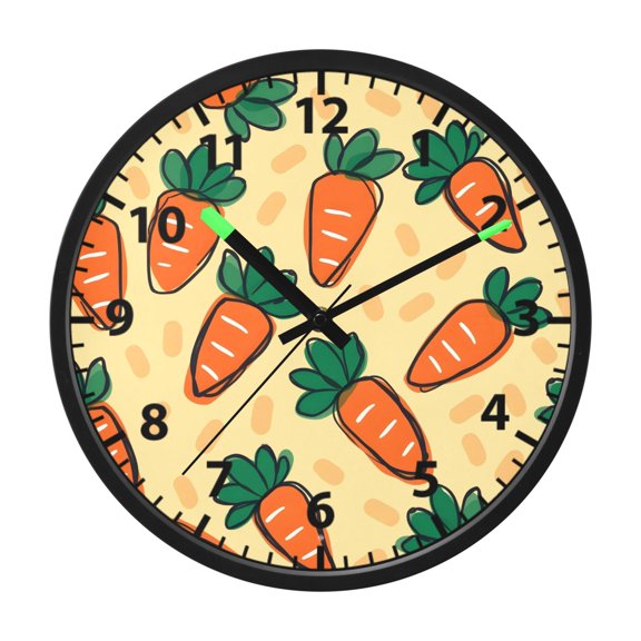 Orange Carrot Pattern Wall Clock 12 Inch Voice Activated Night Light Silent Non Ticking