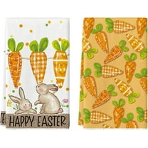 Orange Carrots Bunny Happy Easter Kitchen Towels Dish Towels, 18x26 Inch Spring Farmhouse Rabbit Decoration Hand Towels Set of 2