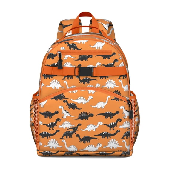 Orange Cartoon Black White Dinosaurs Pattern Backpack for School,Cute School Bag,Schoolbag with Adjustable Shoulder Straps & Padded Back,15.25"x11.5"x5.25"