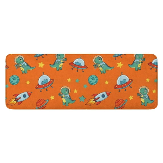 Orange Cartoon Dinosaurs Rockets Planets Pattern Kitchen Rug Mat,Kitchen Runner Rugs Non Skid Washable,Decorative Kitchen Floor Mats for Kitchen,Sink,Laundry,17"x47.2"