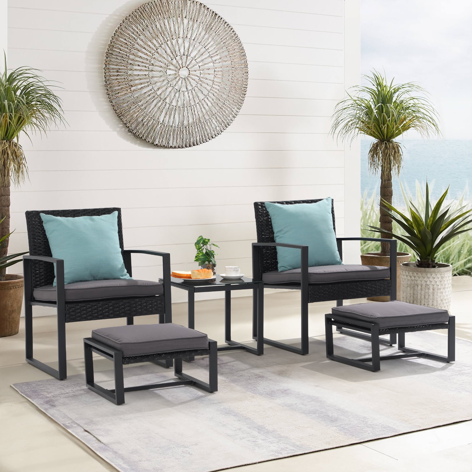 OrangeCasual 5Piece Outdoor Furniture Set, Patio Steel Wicker