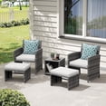 thumbnail image 1 of JOIVI 5 Piece Patio Furniture Set, Outdoor Wicker Patio Set with Ottoman and Coffee Table, Pillows Included, White, 1 of 9