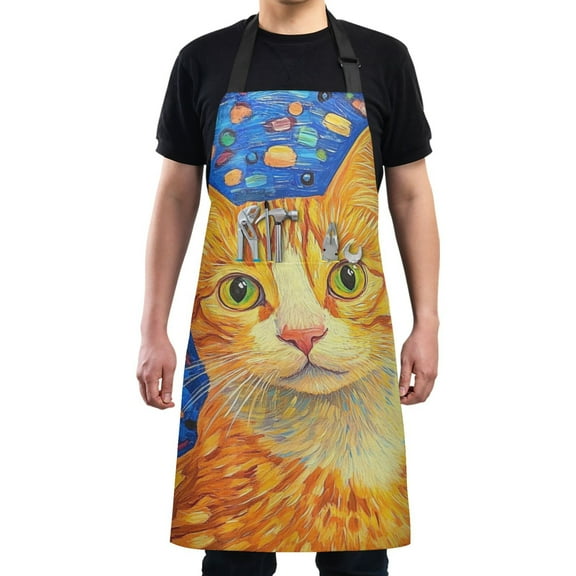 Orange Cat Art Chef Kitchen Apron with Pockets for Women Waterproof Aprons for Cooking Baking
