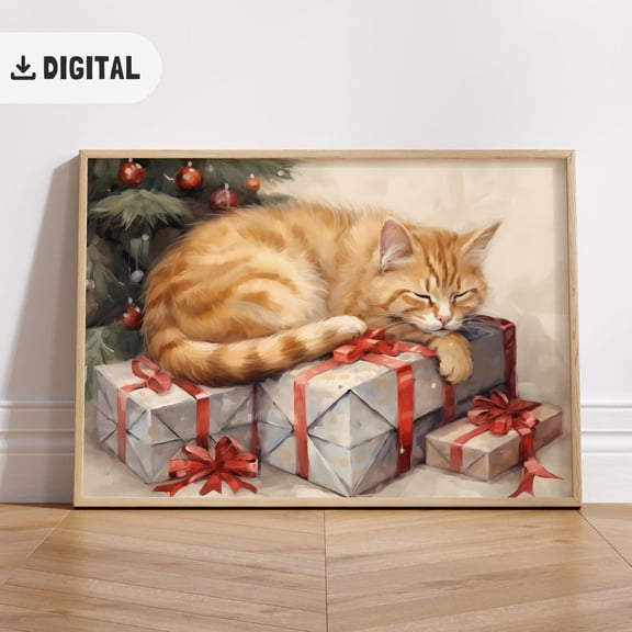 Orange Cat Art : Vintage Catful Wall Decor, Unframed Paper Print