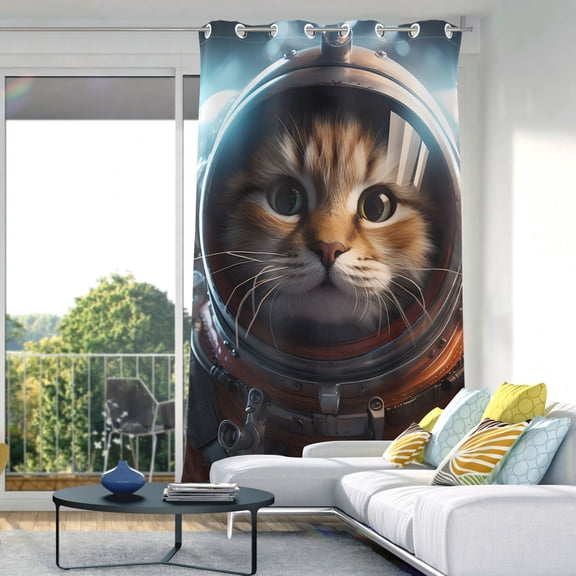 Orange Cat Astronaut Blackout Curtain Panels Drapes Privacy Assured with Light Filtering Curtains for Living room Bedroom Bathroom Window