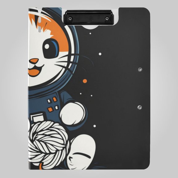 Orange Cat Astronaut Plays with Yarn Foldable Binder Folder Clipboard with Pen Slot Double Clips A4 Size File Storage