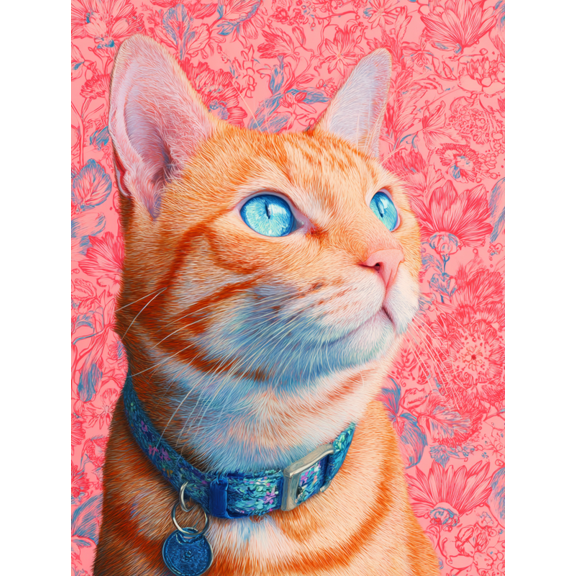 Orange Cat Blue Eyes Floral Canvas Print,Wall Art for Living Room Bedroom Dorm Hallway