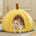 thumbnail image 1 of Orange Cat Cave Bed Indoor Pumpkin Cat House Cat Tent with Removable Cushion Warm Washable Cave Nest Sleeping Bed Puppy House for Cats Small Dogs 16 Inch,Yellow, 1 of 6