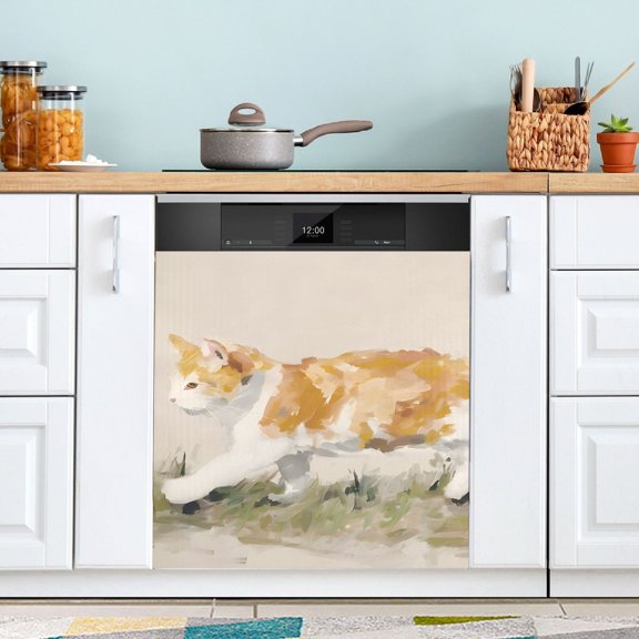 Orange Cat Dishwasher Magnet Cover Reuseable Refrigerator Magnet Cover Decal Kitchen Fridge Microwave Stickers Hoilday Party Decor 23 x 26 inch