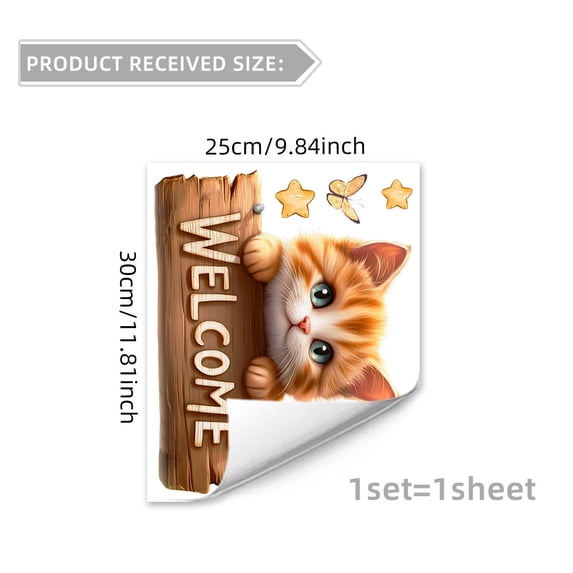 Orange Cat Door Decals with Welcome Sign, Orange Cat Sticker Decals for Walls, Cars, Toilet and More