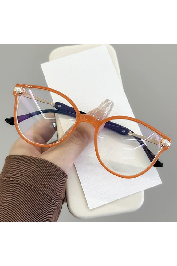 Orange Cat Eye Reading Glasses HD Blue Light Blocking Presbyopic Glasses Elegant Pearl Readers for Women
