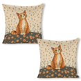 thumbnail image 1 of Orange Cat in the Flower Meadow Linen toss pillowcase Decoration pillowcase Gift preferred 18x18" Cushion cover 2 set Sofa pillowcase Sofa bedroom living room car, 1 of 8