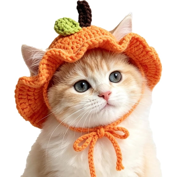 Orange Cat Hat, Cotton & Soft Cute Knitted Hats for Cats Birthday Party Spring Puppy Hat for Small Pets