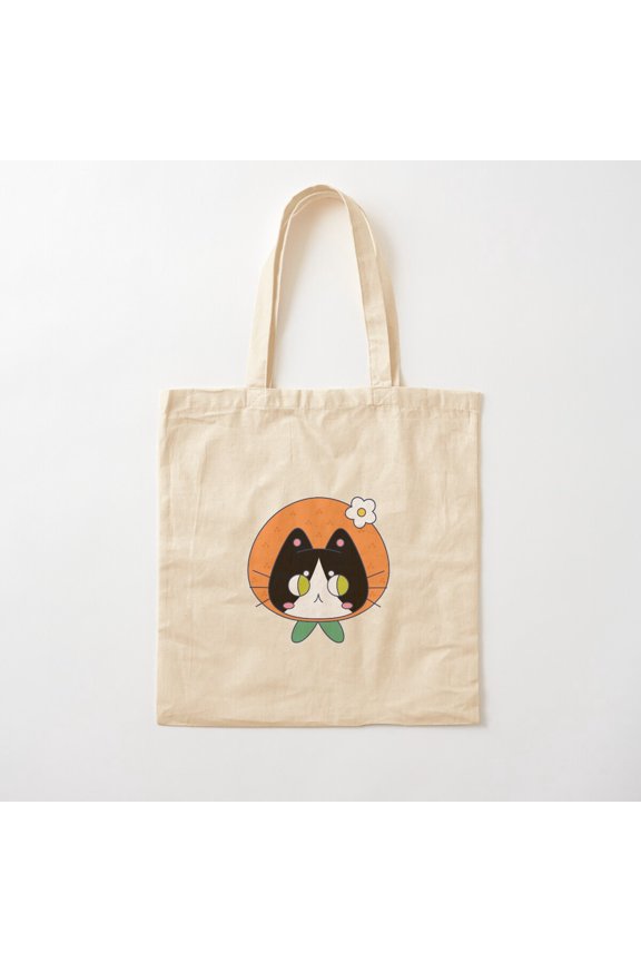 Orange Cat Head Canvas Tote Bags, Reusable Shopping Bag