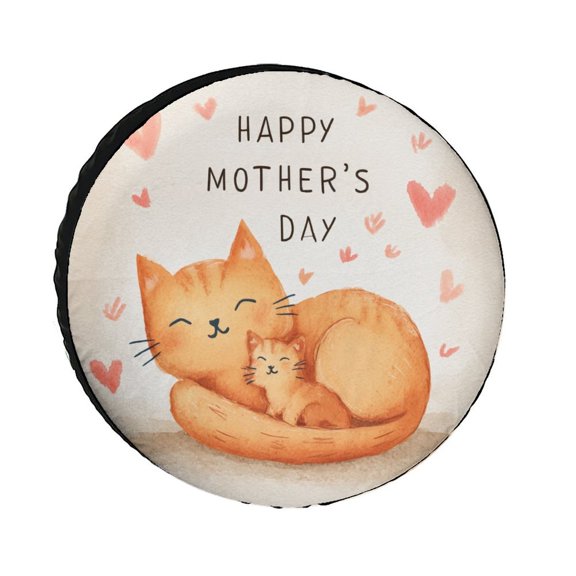 Orange Cat And Hearts Camping Spare Tire Cover Gifts for Mama Women Lady Waterproof Sun Protection Universal Fit for Trailer SUV Truck Camper Travel Trailer 12inch