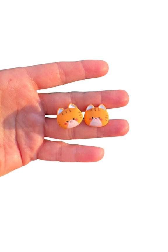 Orange Cat Kitty Stud Post Earrings