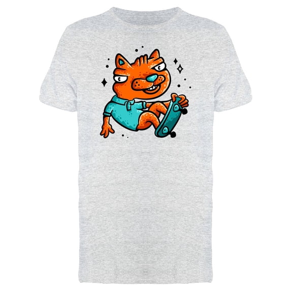 Orange Cat Skateboarder Sticker Tee Men's -Image by Shutterstock
