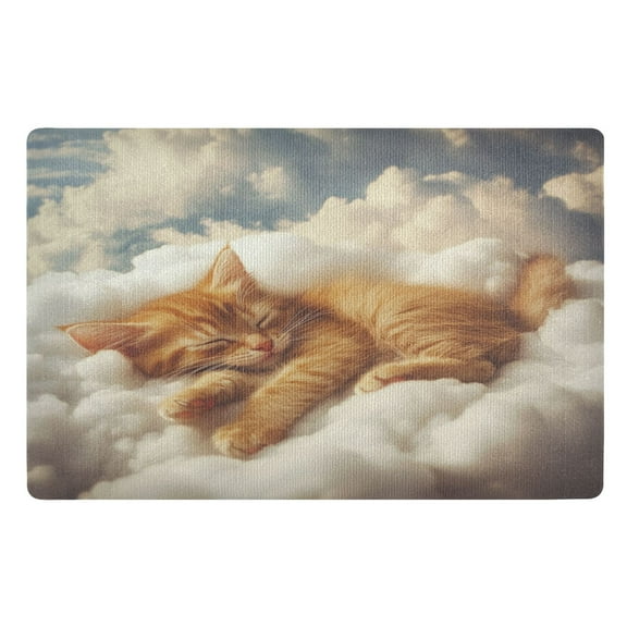Orange Cat Sleeping on Clouds Doormat 32x20 inch Non Slip Doormat Absorbent Welcome Mat Indoor Doormat for Bedroom Living Room