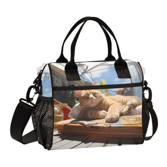 Orange Cat Sunlight Cooler Bag Lunch Bag Soft Cooler Cooling Tote Insulated Lunch Box for Adult Men Women