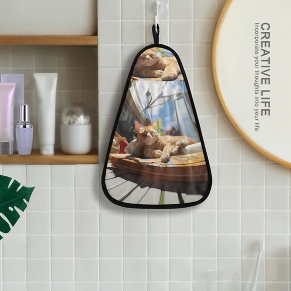 Orange Cat Sunlight Hanging Towel Kitchen Hand Towel Bathroom Absorbent Towel Machine Washable Quick Dry Dishcloths