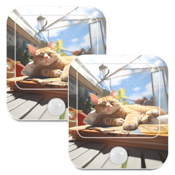 Orange Cat Sunlight Night Lights Plug into Wall LED with Auto Light Sensor Warm Light for Kids Hallway Bedroom Living Room Kitchen Bathroom Set of 2