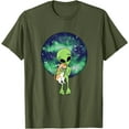 thumbnail image 1 of Orange Cat and Alien Funny Unisex T-Shirt for Men Women Kids,Military Green Color,Size M, 1 of 5