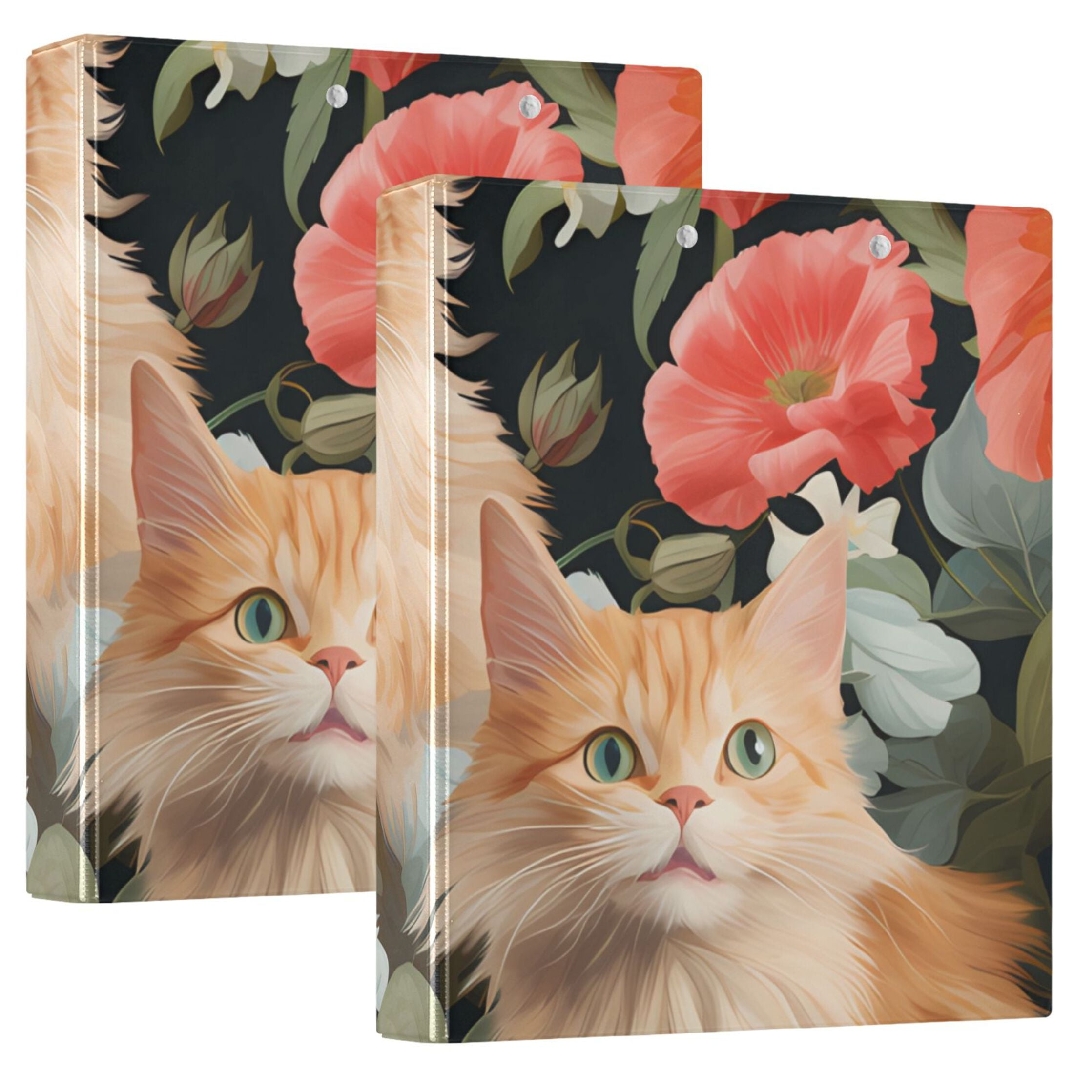 Orange Cats Flowers Leaves 3 Ring Binders 1.5 inch Hardcover File ...