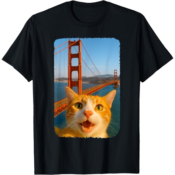 Orange Cats Selfie San Francisco Golden Gate Bridge T-Shirt, Unisex T-Shirt