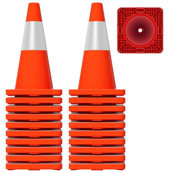 Orange Caution Cones 20 Pack 18 Inch, PVC Reflective Safety Cones with Heavy Base & Reflective Collars, Traffic Cones for Crowd Control Events Hazard Areas