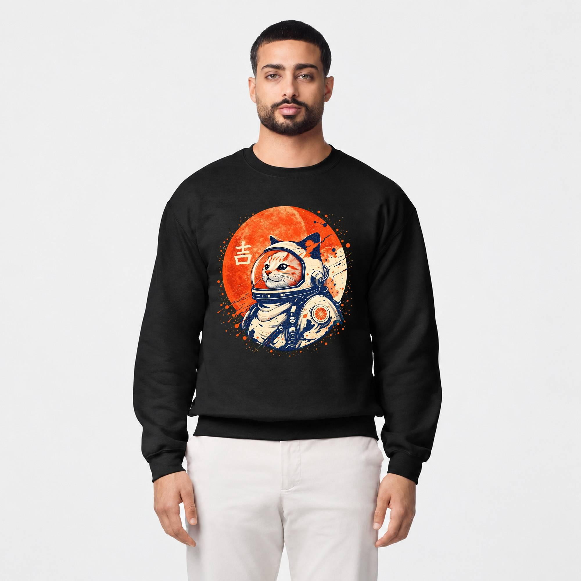 Orange Celestial Cat Astronaut Crewneck Sweatshirt, Unisex - Walmart.com