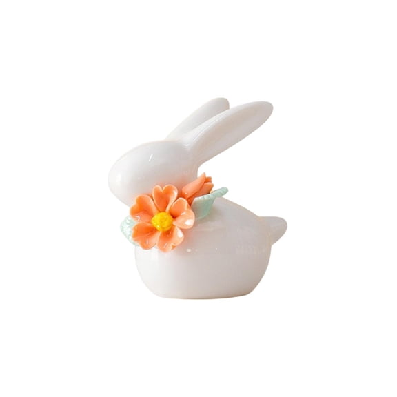 Orange Ceramic Bunny Figurine for Easter Home Decor & Gift Giving, Cute Table Centerpiece