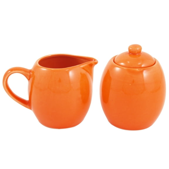 Orange Ceramic Creamer and Sugar Service Set with Lid