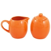 Orange Ceramic Creamer and Sugar Service Set with Lid