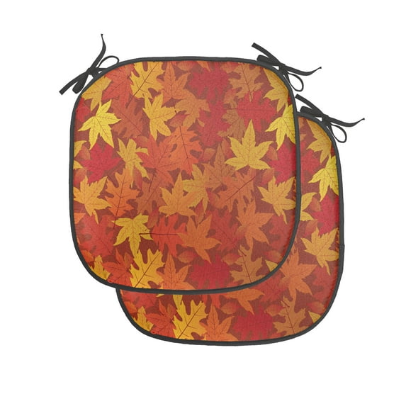 Orange Chair Seating Cushion Set of 2, Colorful Autumn Fall Season Maple Leaves in Unusual Designs Nature Print, Seat Pads for Office with Anti-slip Backing, 16"x16", Burnt Orange, by Ambesonne