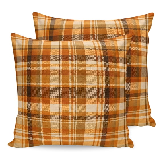 Orange Checked Fall Pillow Covers 20x20 Set of 2, Thanksgiving Buffalo Plaid Throw Pillow Covers Decorative Couch Cushion Cover, Microfiber Soft Square Pillowcases for Bedroom Living Room Sofa