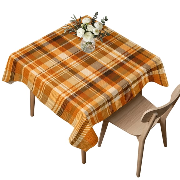 Orange Checked Fall Suqare Tablecloth - 54 x 54 Inch, Thanksgiving Buffalo Plaid Waterproof & StainResistant Tablecloth, Washable Oil-proof Table Cover for Dining/Party/Wedding/Camping/Buffet