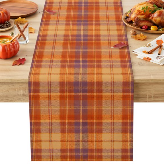 Orange Checkered Cotton Linen Table Runner for Dining Kitchen, Country Farmhouse Buffalo Plaid Wedding Outdoor Party Tablerunners Decoration, Dresser Scarf Coffee Tablecloth Runners 13x48 Inches