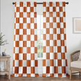 thumbnail image 1 of Orange Checkered Curtains for Bedroom,Rod Pocket Burnt Orange Semi Sheer Curtains Farmhouse Retro Checkerboard Light Filtering Drapes for Living Room,Set of 2 Window Curtain Panels,52 x 84 Inch, 1 of 4
