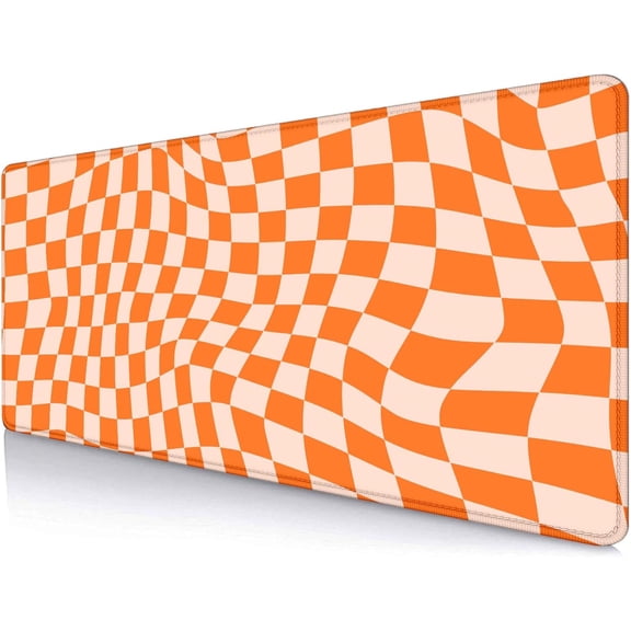 Orange Checkered Desk Pad, Boho Pattern Extra Large Mouse Pad, Desk Protector Pad, Writing Mat for Work Home Decor, Non-Slip Rubber Gaming Mouse Pads for Computer Laptop, 31.5 X 11.8 in