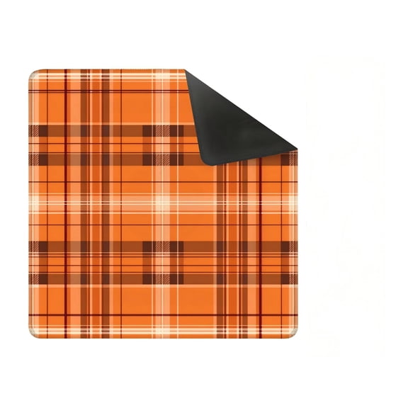 Orange Checkered Table Protector with Non-Slip Rubber Backing, Square Plaid Design, for Mahjong and Dining Tables, Halloween Table Decor