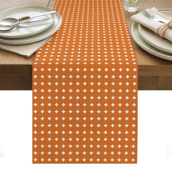 Orange Checkered Table Runner, Country Abstract Geometric Diagonal Plaid Washable Kitchen Table Runners Dress Scarves for Dining Table Decorations Party/Restaurant/Indoor Outdoor Use, 16x72in