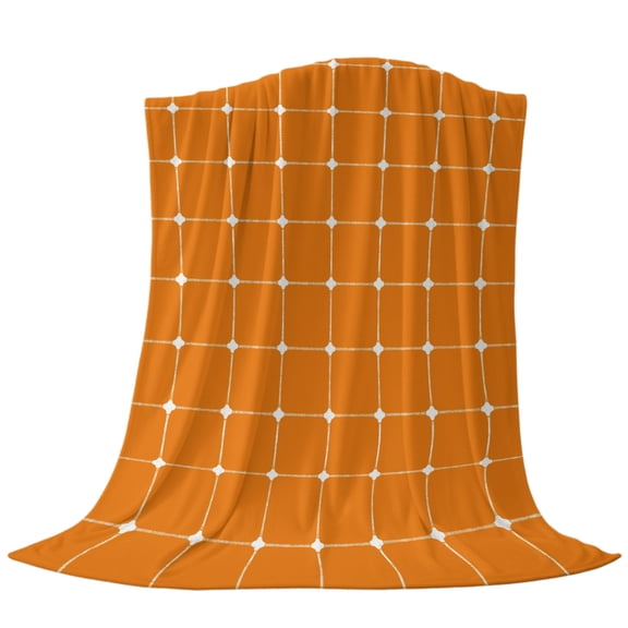 Orange Checkered Throw Flannel Blanket Modern Minimalist Geometric Grid Lines Plaid Super Soft Cozy Bed Blanket, Lightweight Plush Fuzzy Bed Throw for Bedroom Sofa Couch Living Room 30x40in