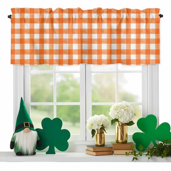 Orange Checkered Valances for Windows, Farmhouse Classic Rod Pocket Valance Short Window Treatments Curtains for Kitchen Bathroom Bedroom Decor, 60 x 18 Inches