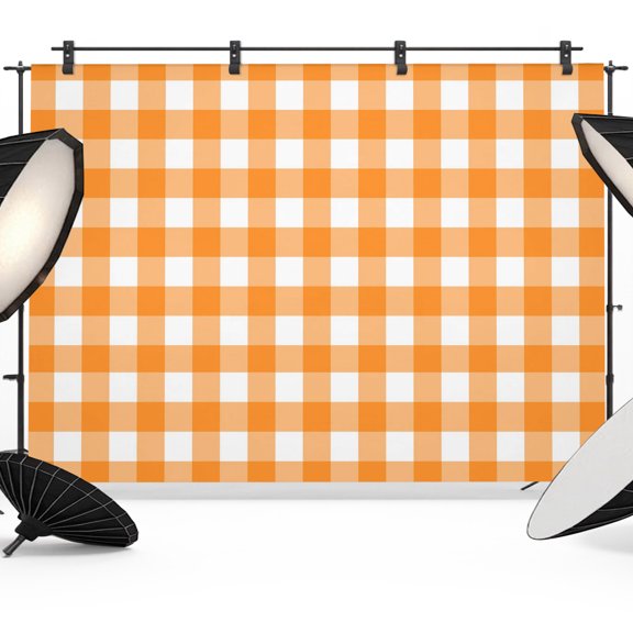 Orange Checks Photography Backdrop 12x8FT, White Gingham Plaid Abstract Modern Summer Photo Backdrops, Background for Photography Studio Photo Studio Background, Back Drop for Photoshoot