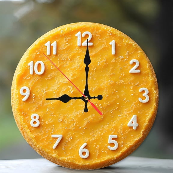 Orange Cheese Clock Wall Decor Home Decor 10-Inch Silent Wooden Wall Clock, Battery Operated (AA Batteries Not Included), Artistic Home Decor