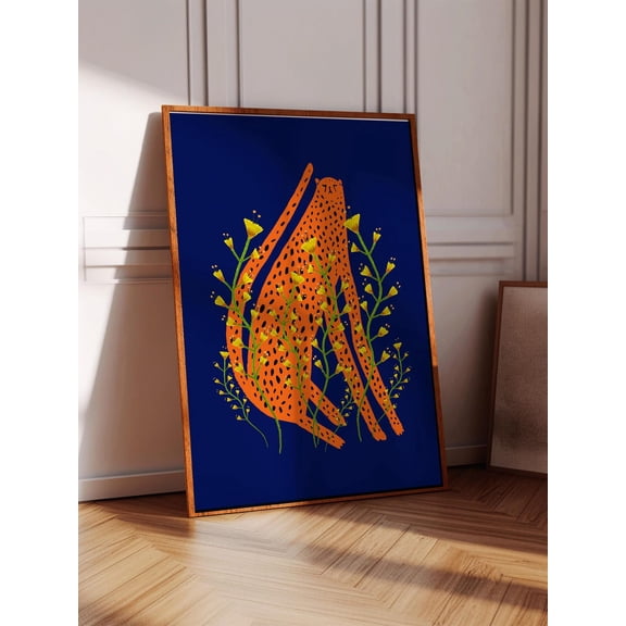 Orange Cheetah Floral Colorful Home Art, Unframed Canvas 8x10in