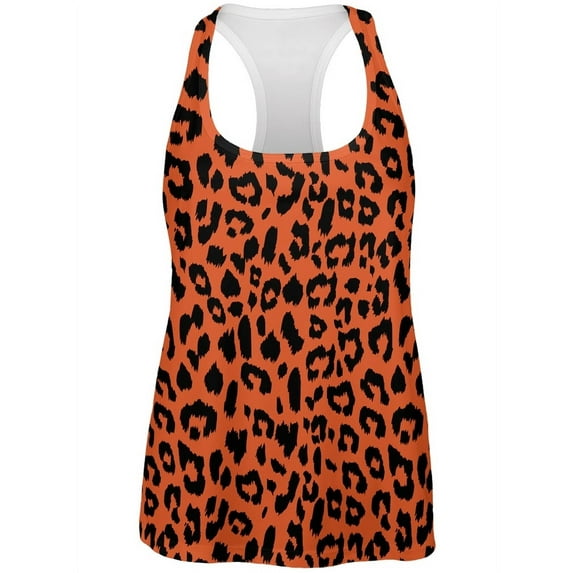 Orange Cheetah Print All Over Womens Work Out Tank Top - X-Large