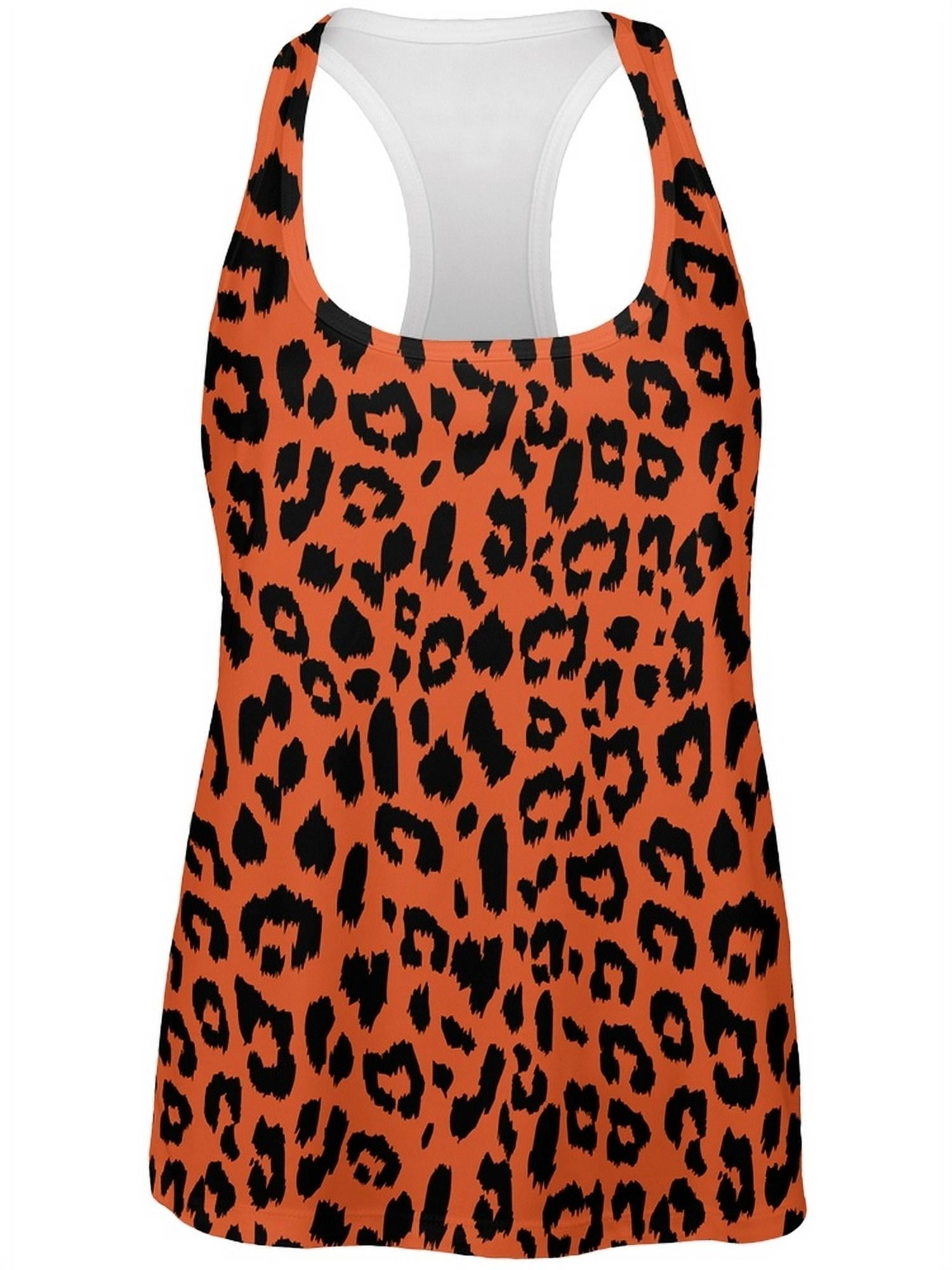 Orange Cheetah Print All Over Womens Work Out Tank Top