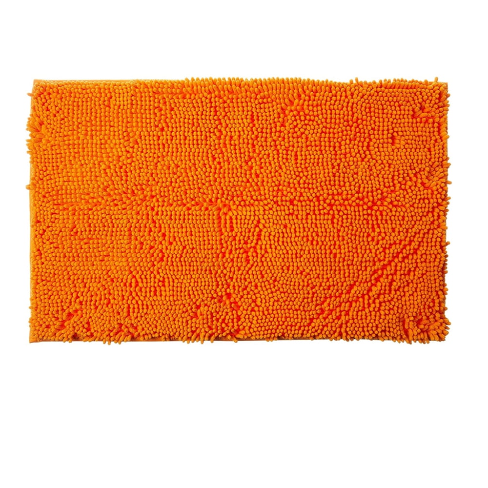 Orange Chenille Bathroom Rugs 24"x36" Shaggy Water Absorbent Non-Slip Backing Bath Mats Machine Washable