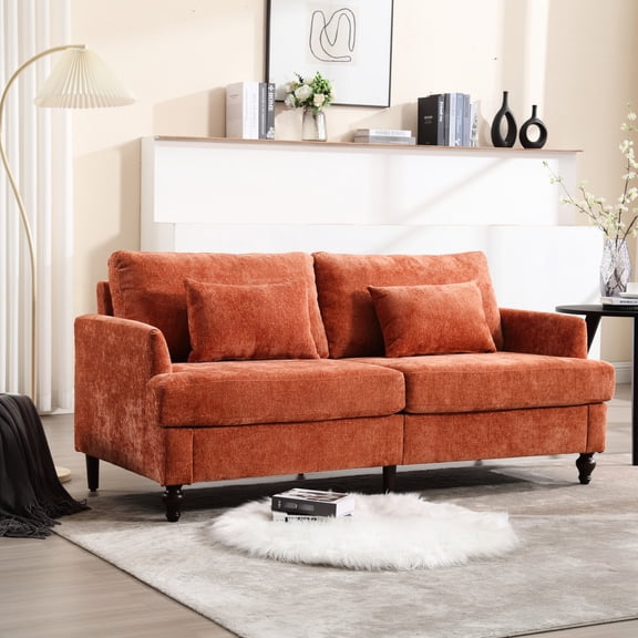 Orange Chenille Sofa with Solid Wood Construction / Durable for Long-Term Use